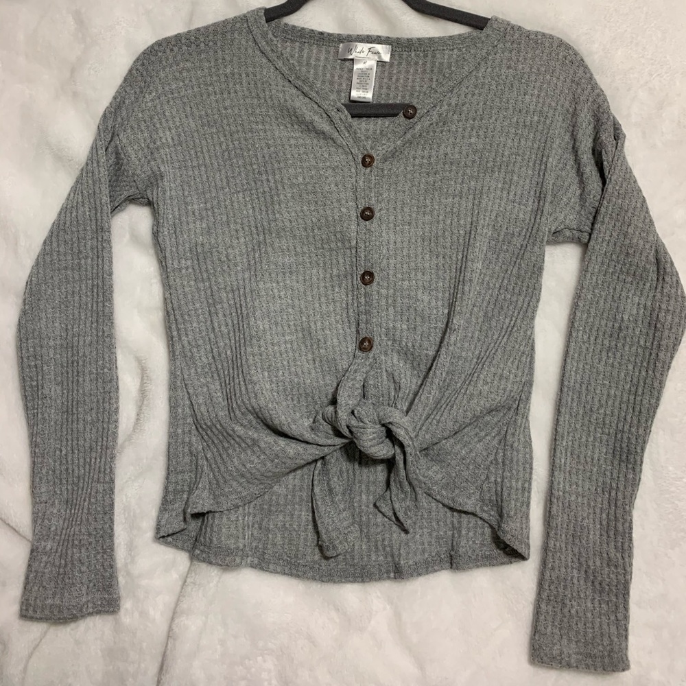 Gray front tie sweater